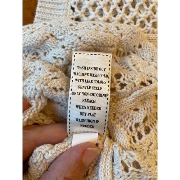 Vintage-Style Knit Sweater By IS 2 X Small 100% Cotton Beige Long-Sleeve Boho Ch - Picture 6 of 8